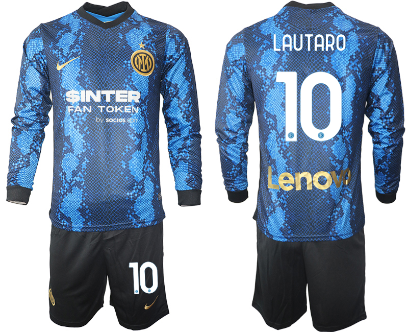Men 2021-2022 Club Inter Milan home blue Long Sleeve #10 Soccer Jersey->barcelona jersey->Soccer Club Jersey